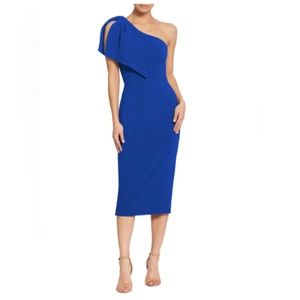 DRESS THE POPULATION Tiffany One-Shoulder Midi Dress Electric Blue